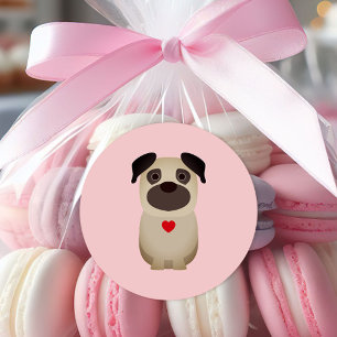 Pugs & Kisses, Pug Dog Valentine, Valentine's Day  Classic Round Sticker