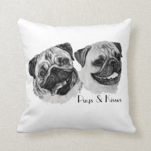 "Pugs & Kisses" Throw pillow. Pillow