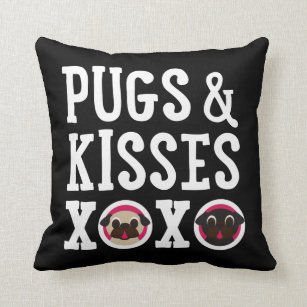 Pugs & Kisses XOXO Black Square Pug Pillow