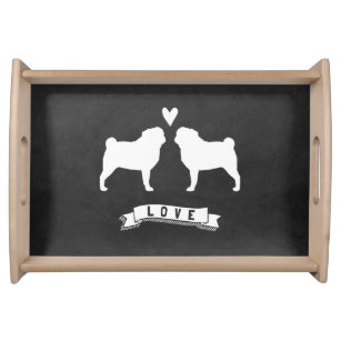 Pugs Love - Dog Silhouettes with Heart Serving Tray
