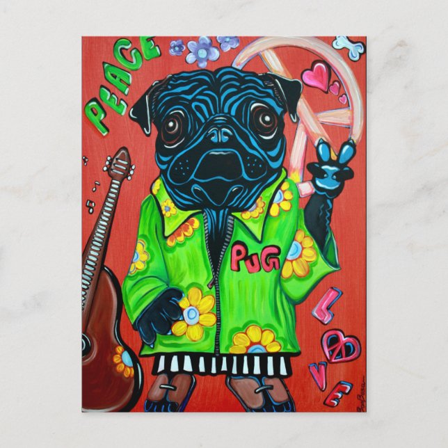 Pugs Love Peace Postcard (Front)