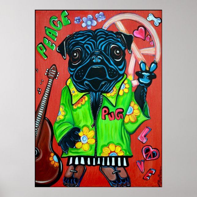 Pugs Love Peace Poster (Front)