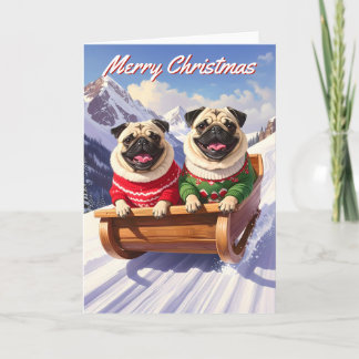 Pugs Sled Ride Christmas Card