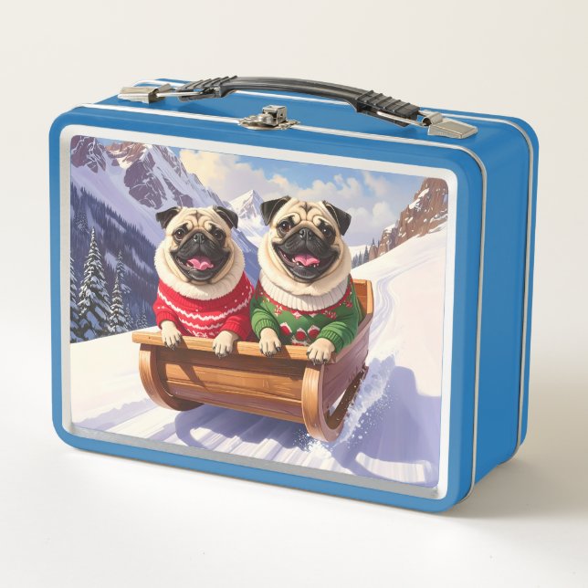 Pugs Sled Ride Metal Lunch Box (Front)