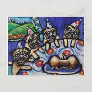 pugs summer birthday party postcard