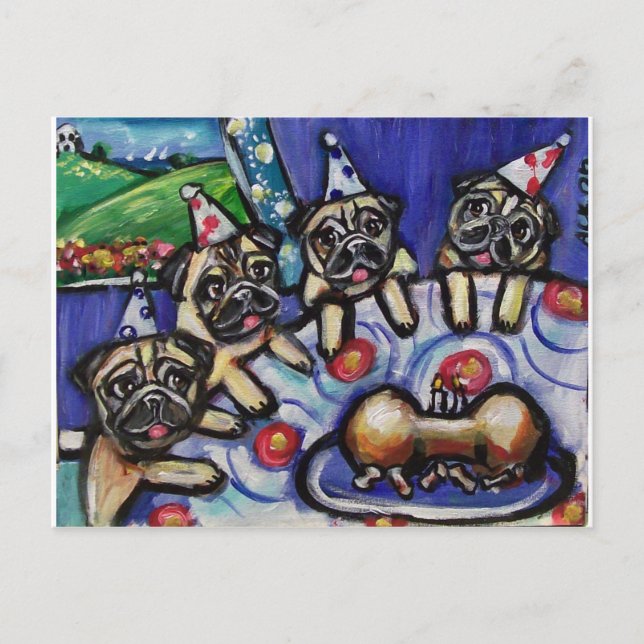 pugs summer birthday party postcard (Front)