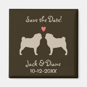 Pugs Wedding Save the Date - Tan on Brown Magnet