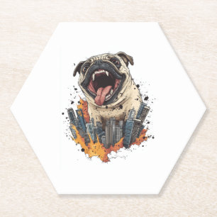 Pugzilla Attacks � Funny Monster Dog Paper Coaster