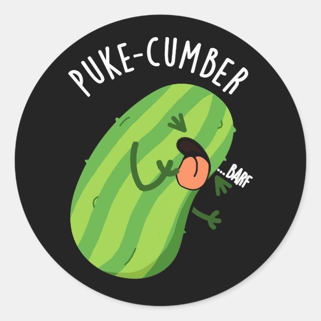Puke-cumber Funny Cucumber Pun Dark BG Classic Round Sticker (Front)