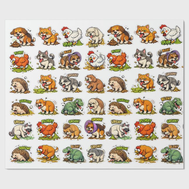Puke & Poop Party: Animal Mayhem Wrapping Paper (Flat)