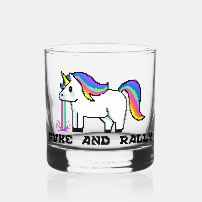 Puke & Rally Rainbow Unicorn Rocks Glass | Pixel (Front)