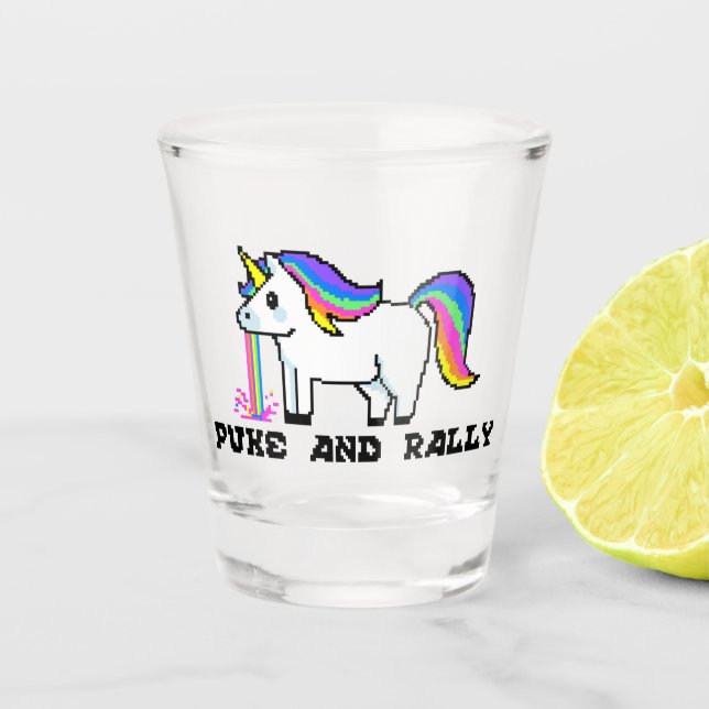 Puke & Rally Rainbow Unicorn Shot Glass | Pixel (Front)