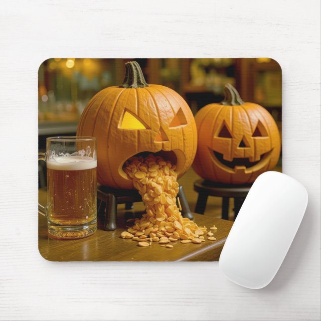 Puking Halloween Pumpkin In a Bar Mouse Pad (With Mouse)