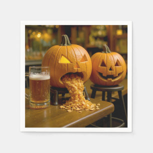 Puking Halloween Pumpkin In a Bar Napkin