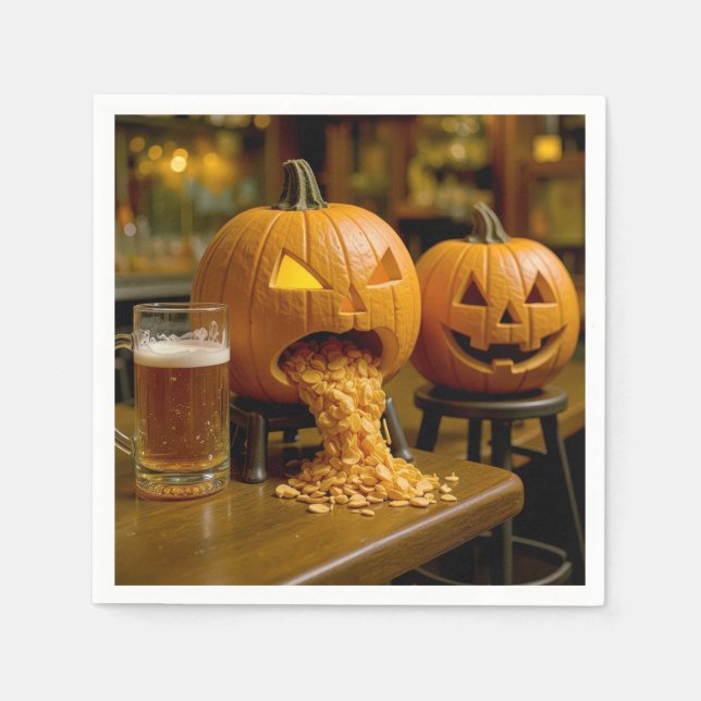 Puking Halloween Pumpkin In a Bar Napkin (Front)