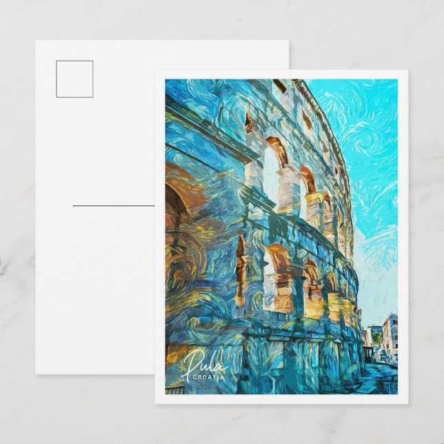 Pula Croatia Beautiful Oil Paint Landscape Postcard (Front/Back)
