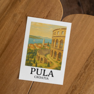 Pula Croatia Travel Art – Coastal Cityscape  Postcard