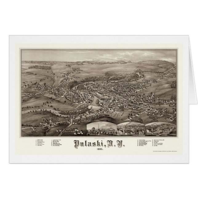 Pulaski, carte panoramique de NY - 1885 (Devant horizontal)