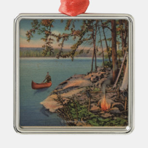 Pulaski, NY View of Canoe, Camping, Tent, Lake Metal Ornament