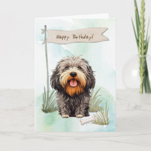 Puli Dog Breed Outdoors Under Birthday Sign Card