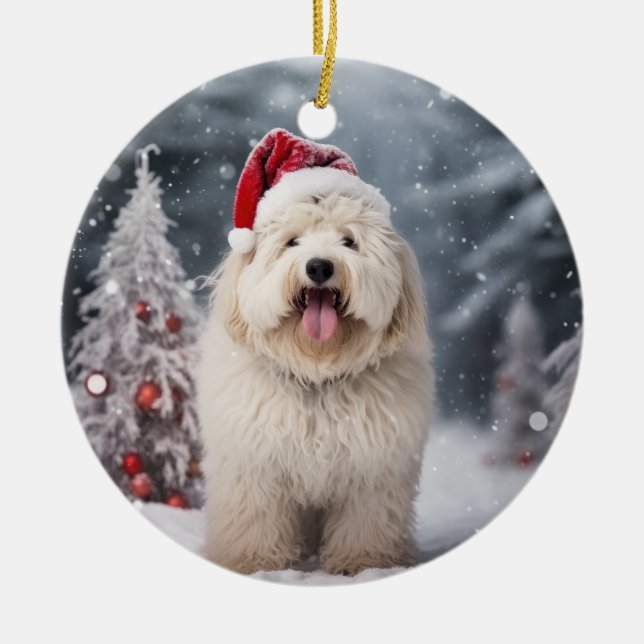 Puli Dog Christmas Keepsake Ceramic Ornament (Front)