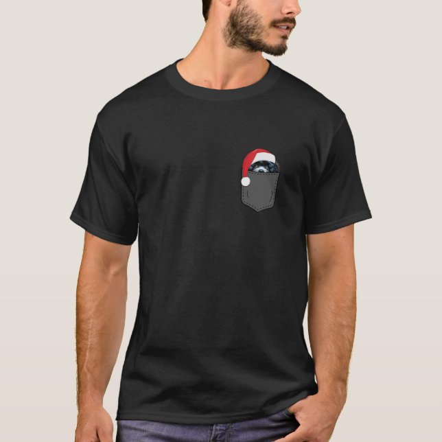 Puli Dog Santa Hat Christmas Pocket Fun Xmas T-Shirt (Front)