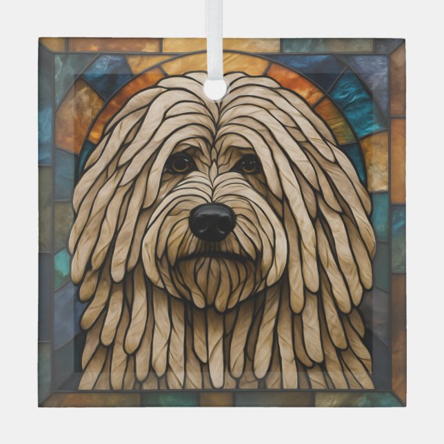 Puli Dog "Stained Glass" Glass Ornament (Front)