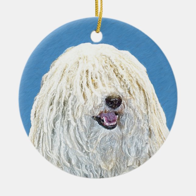 Puli Painting - Cute Original Dog Art Ceramic Ornament (Front)