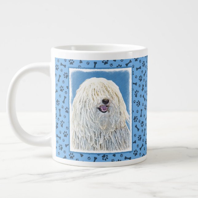 Puli Painting - Cute Original Dog Art Large Coffee Mug (Left)