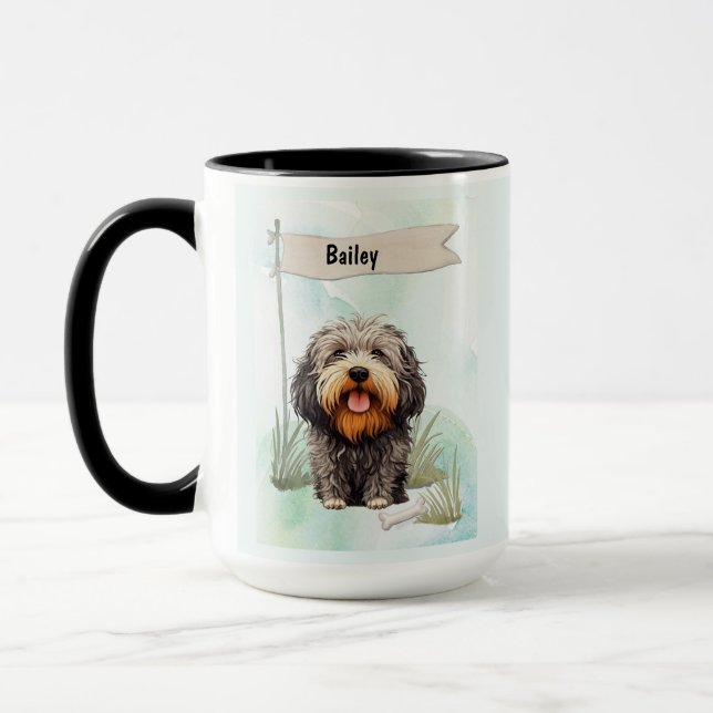 Puli Watercolor Personalized Dog Mug (Left)