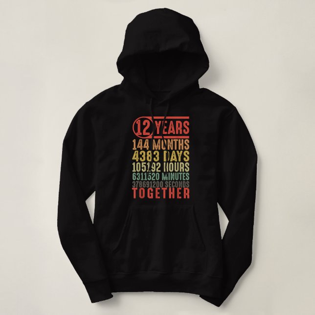 Pull À Capuche 12 ans de cadeaux pour l'anniversaire du Mariage p (Design devant)