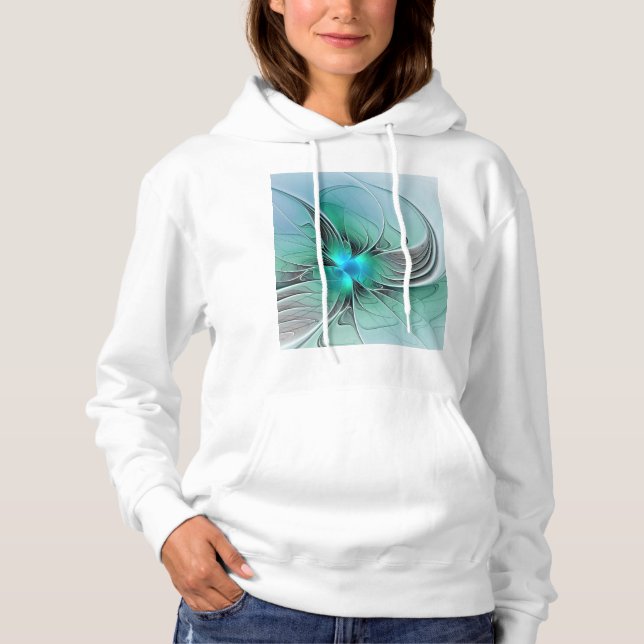 Pull À Capuche Abstrait De Bleu, Art Fractal Moderne (Devant)