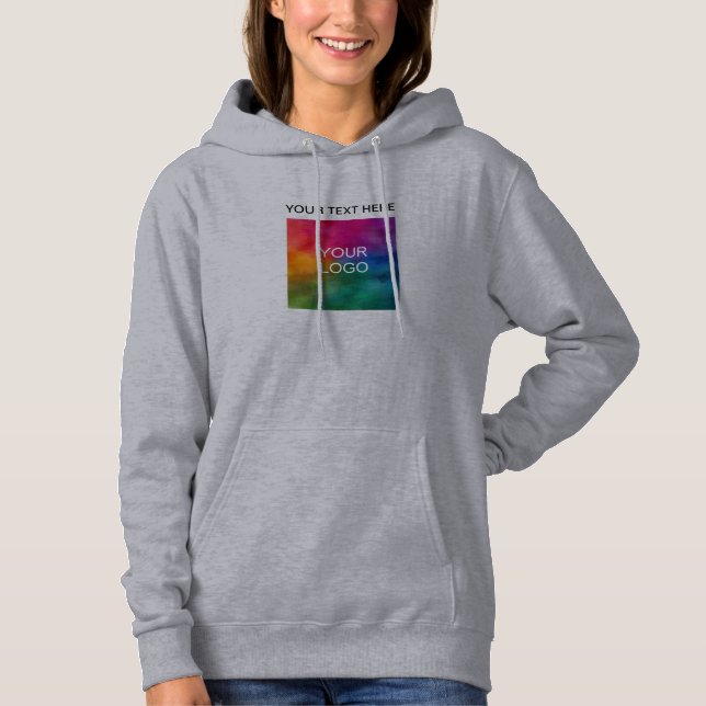 Pull À Capuche Add Text Name Upload Logo Womens Double Sided Grey (Devant)