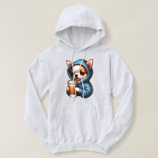 Pull À Capuche Adorable Chihuahua Boire du café de la Coupe (Design devant)