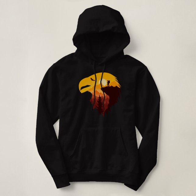 Pull À Capuche Aigles et beau paysage (Design devant)