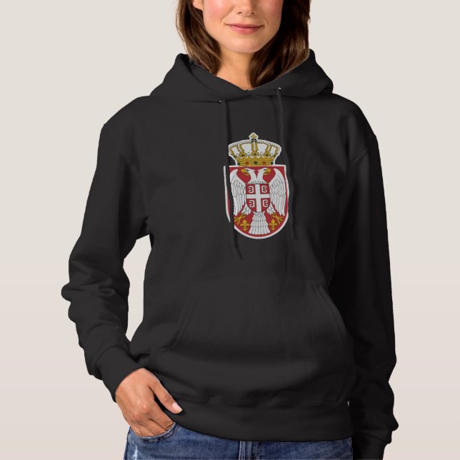 Pull À Capuche Aimez la Serbie avec l'emblème du drapeau serbe Fi (Devant)