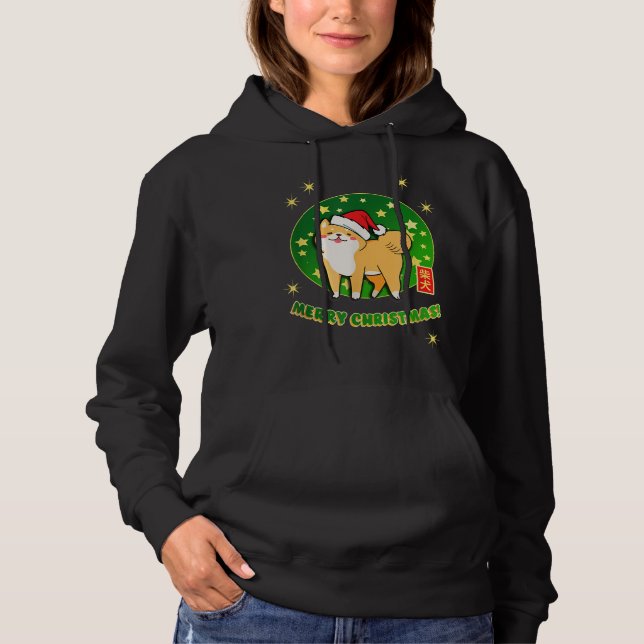 Pull À Capuche Akita Shiba Inu Noël Santa Hat Stars Green Re (Devant)