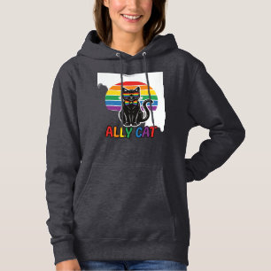 Pull À Capuche Ally Cat Rainbow Pride Vintage Chat T-Shirt Design