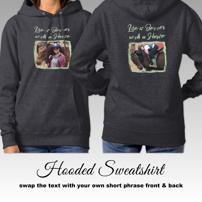 Pull À Capuche Amateur de chevaux 2 photo équestre vert gris (Créateur téléchargé)