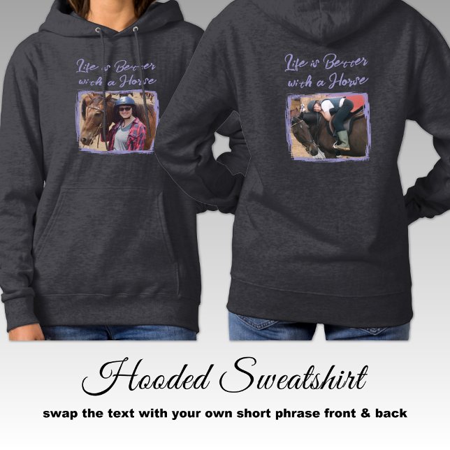 Pull À Capuche Amateur de chevaux 2 photo équestre violet gris (Créateur téléchargé)