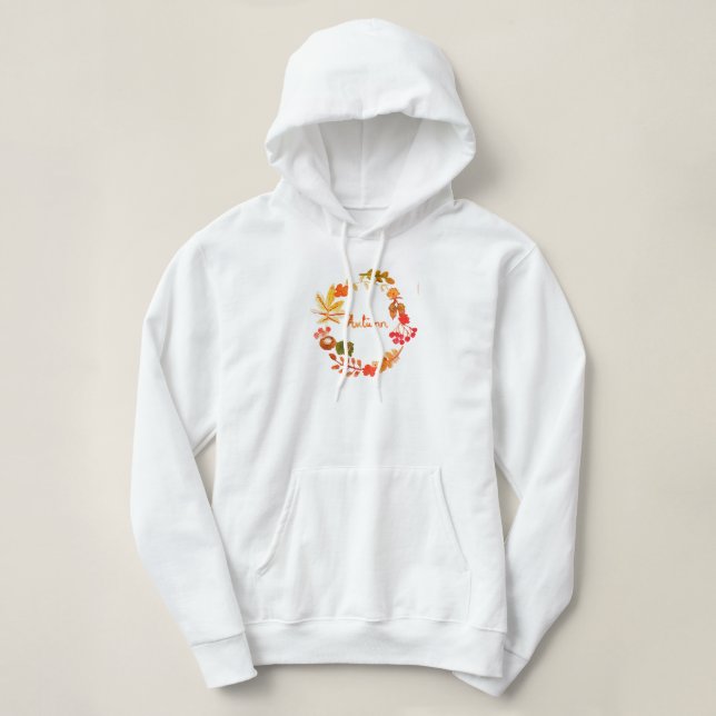 Pull À Capuche Aquarelle Automne Citrouille Feuille Floral (Design devant)