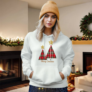 Pull À Capuche Arbre de Noël en étoile rouge plaid or