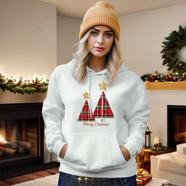 Pull À Capuche Arbre de Noël en étoile rouge plaid or (Créateur téléchargé)