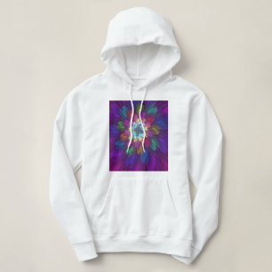 Pull À Capuche Art abstrait fractal de fleurs psychédéliques colo