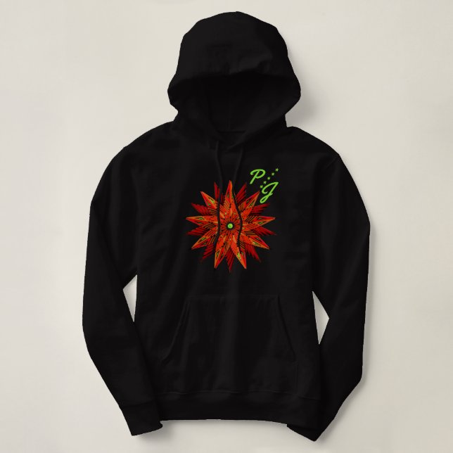 Pull À Capuche Art Déco Noël Rouge Poinsettia Monogramme (Design devant)