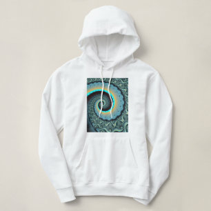 Pull À Capuche Art fractal spirale abstrait bleu turquoise orange