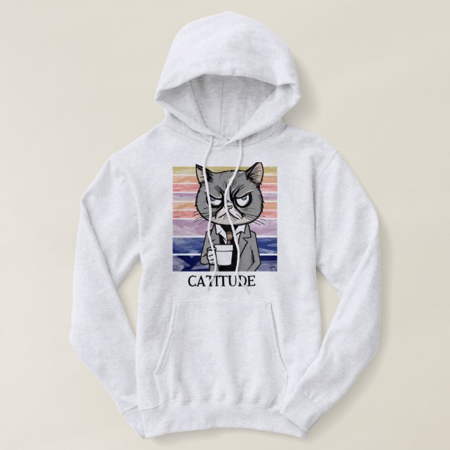 Pull À Capuche Attitude de chat "Catitude" Pullover, Funny Chat M (Design devant)