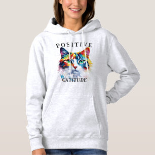 Pull À Capuche Attitude positive Catitude Cat Face arc-en-ciel