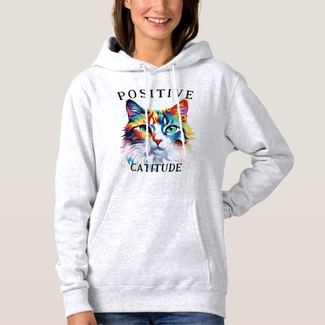 Pull À Capuche Attitude positive Catitude Cat Face arc-en-ciel (Devant)