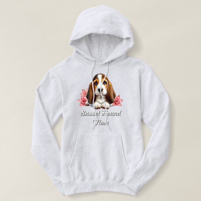 Pull À Capuche Basset Hound Chiot Avec Fleurs (Design devant)